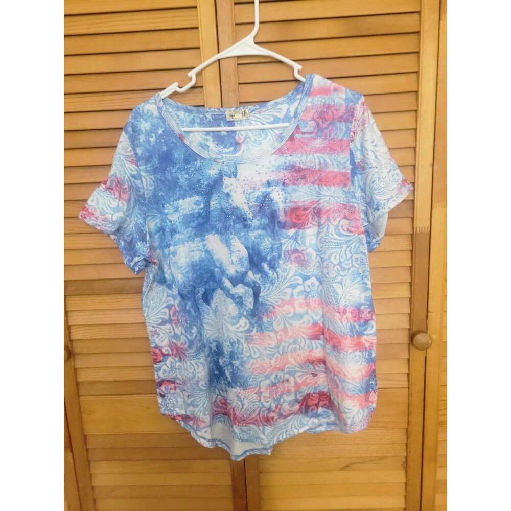 TWO Red, White & Blue Patriotic America Women's Tops Sz XL 250 Year's Labor Day